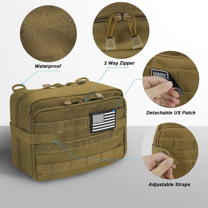 Jueachy Tactical Molle Pouch Large Admin Bag Utility Tool Pouches Molle Attachment EDC Pouches Expandable Molle Accessories Organizer Medical Pocket U.S.A Patch Included - Image 5